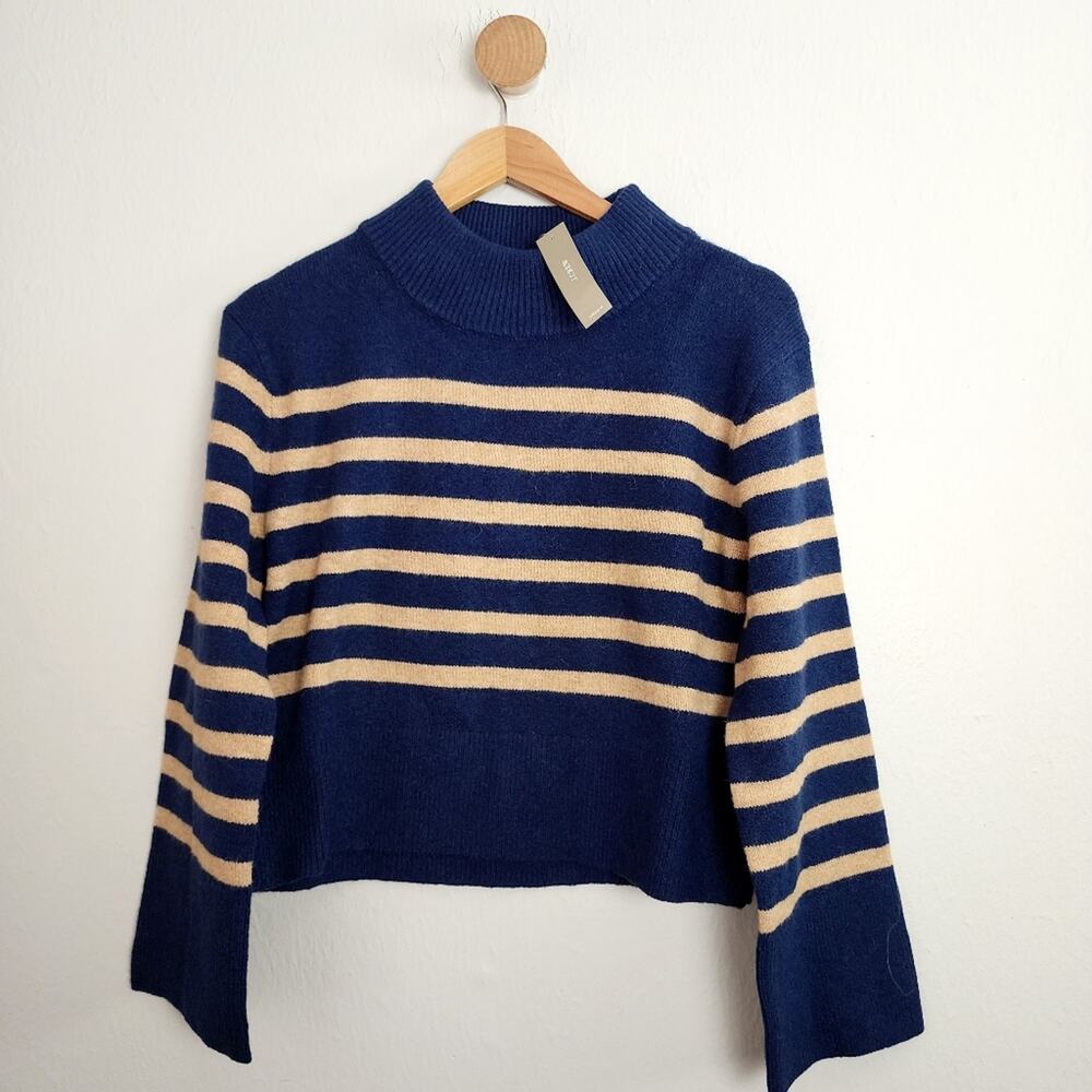 NEW J. Crew Chunky Cropped Stripe Sweater Wool Alpaca Blend Natural Heather XS